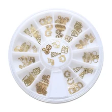 1Box 3D Tips Christmas Golden Santa Claus Nail Art Xmas Decoration Design Wheel Gift Electroplating Tablets Design