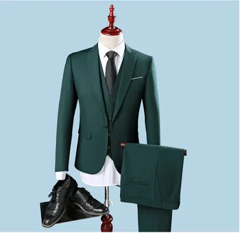 

Cheap Slim Fit One Button Groom Tuxedos Groomsman Best Man Party Men Green Suits Mens Business Formal Wear (Jacket+Pants+Vest)