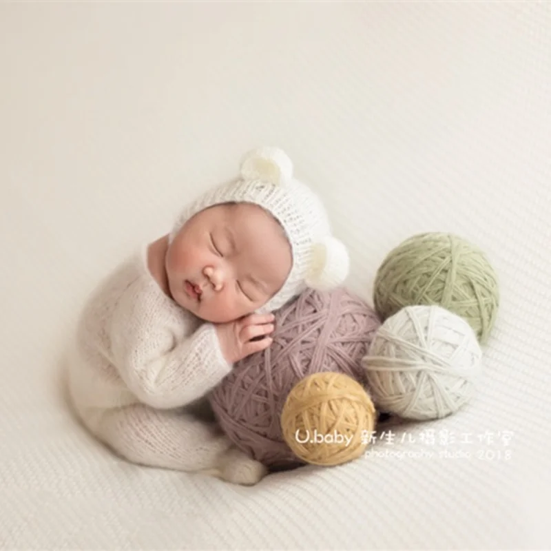 cheap Newborn bear outfits photography props,Angola mohair handmade romper for baby photography props