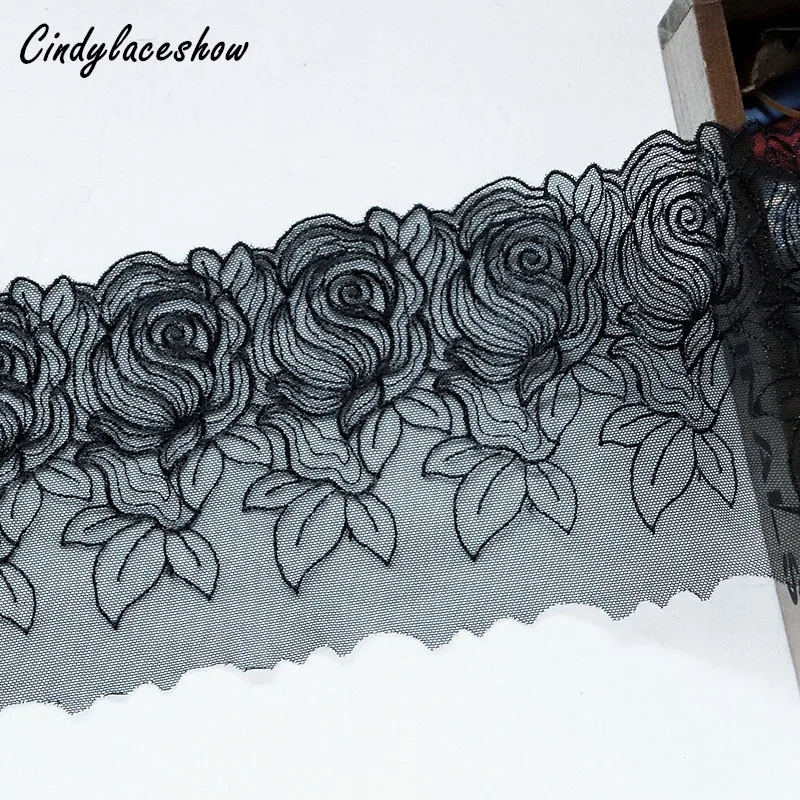 

1Yard 12.5cm Width Black Rose Flower Lace Trim Tulle Embroidery Lace Trimmings Bedding Set Garment Accessories Handmade Sewing