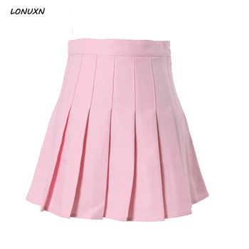 

High quality Autumn winter new style Solid color pleated skirt High waist Slim skirt college style a word skirt Anti-light skirt