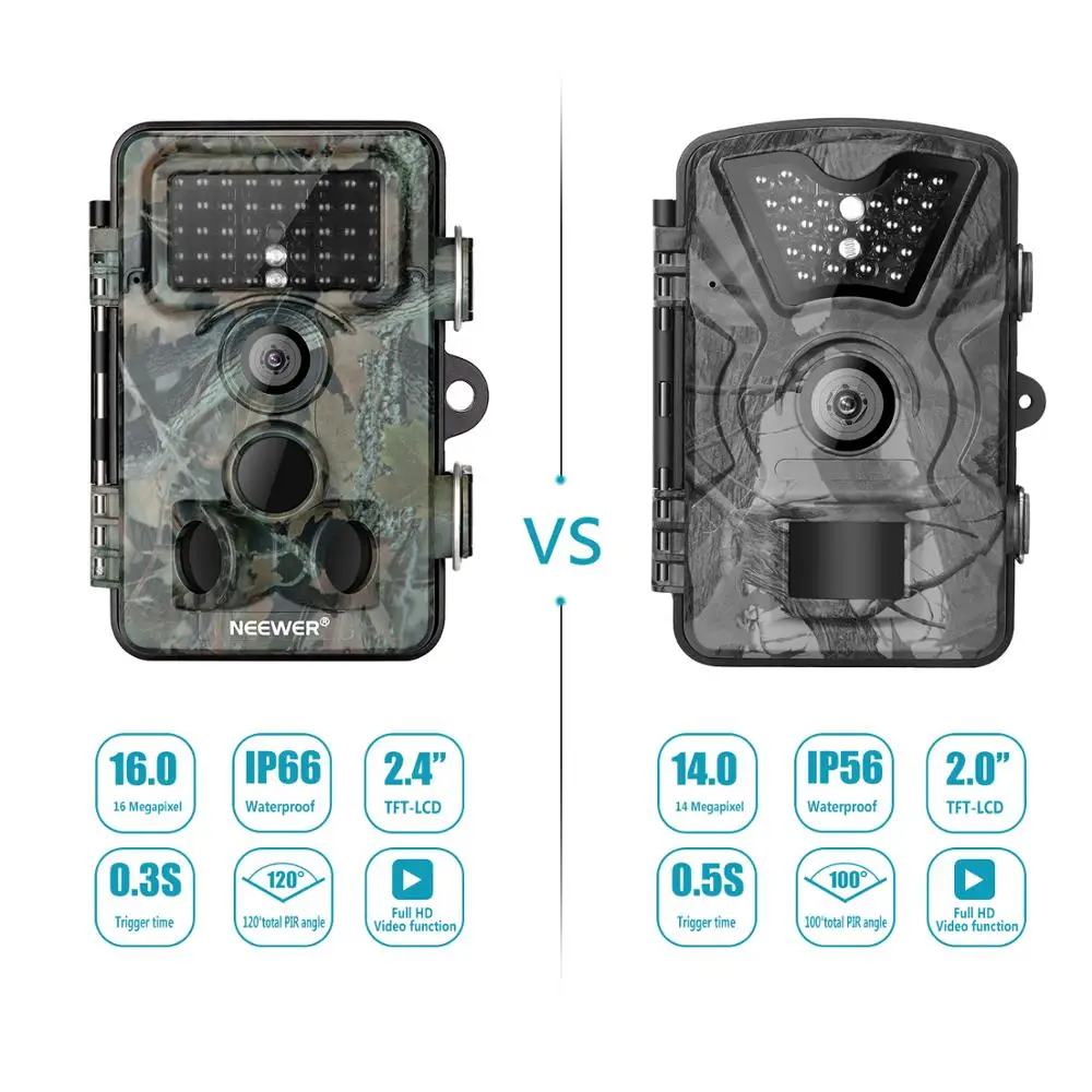  Neewer Trail Game Camera 16MP 1080P HD Digital Waterproof Hunting Scouting Cam 120 Degree Wide Angl