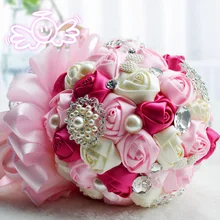 Роскошные свадебные Букеты свадебные с бисером брошь и шелковые розы, романтические свадебные Красочный Букет невесты D171