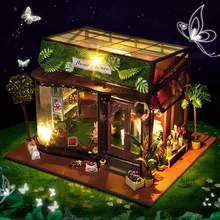 Миниатюрный Кукольный домик Diy Кукольный дом с мебелью светодиодный светильник вилла строительные наборы модель дома Каса Подарочные игрушки для детей TD19# E