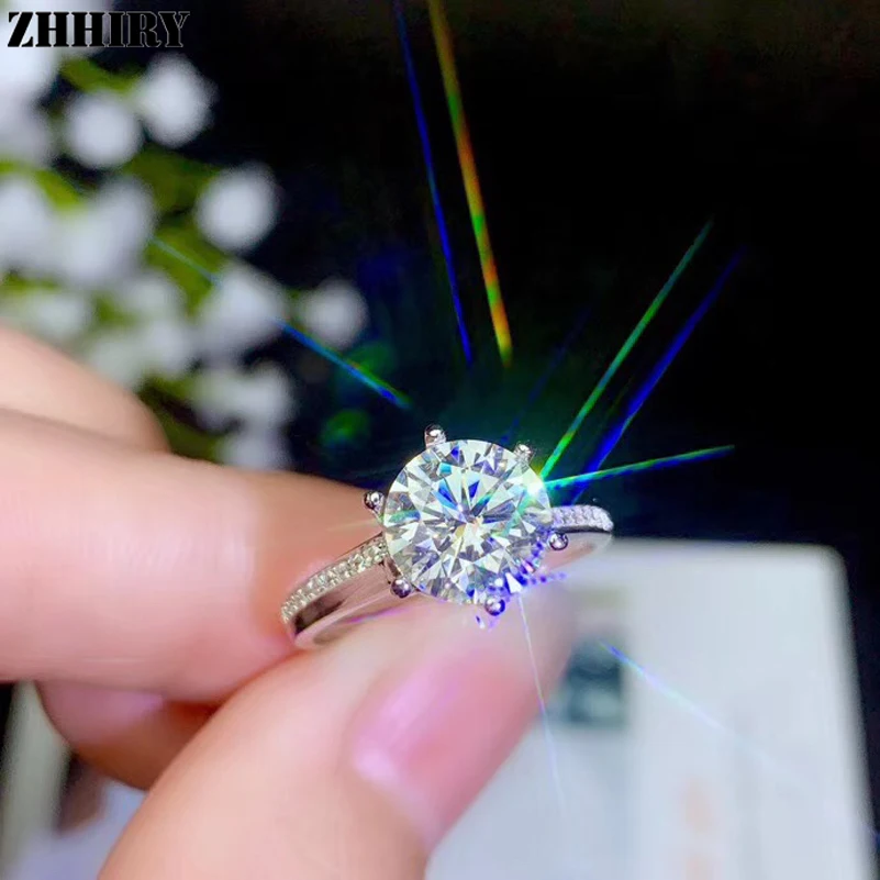 ZHHIRY Подлинная Moissanite кольцо из стерлингового серебра 925 для женщин 2ct 8 мм D VVS драгоценный камень с сертификатом ювелирные изделия