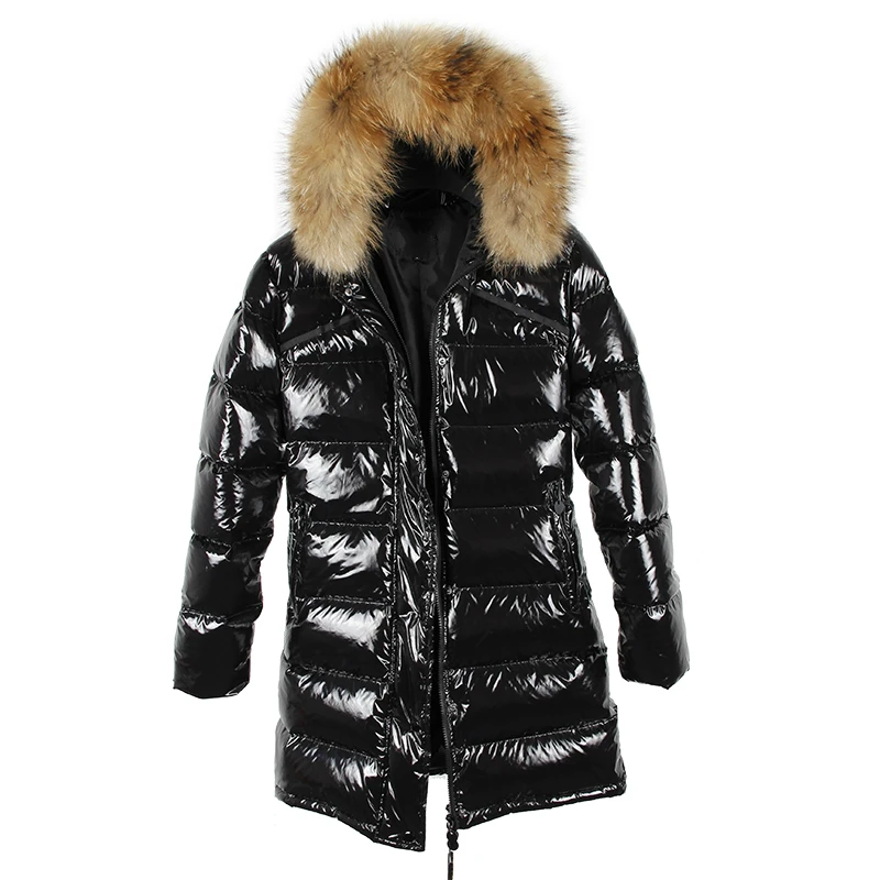 

2019 Winter Jacket Women Real Fur Coat Long Parka Duck Down Coat Real Raccoon Fur Collar Thick Warm Black Streetwear Brand parka