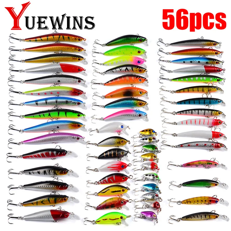

56pcs/lot Mixed Fishing Lure Bait Set Wobbler Crankbaits Swimbait Minnow Artificial Hard Baits Lifelike Fish Carp Fishing Tackle