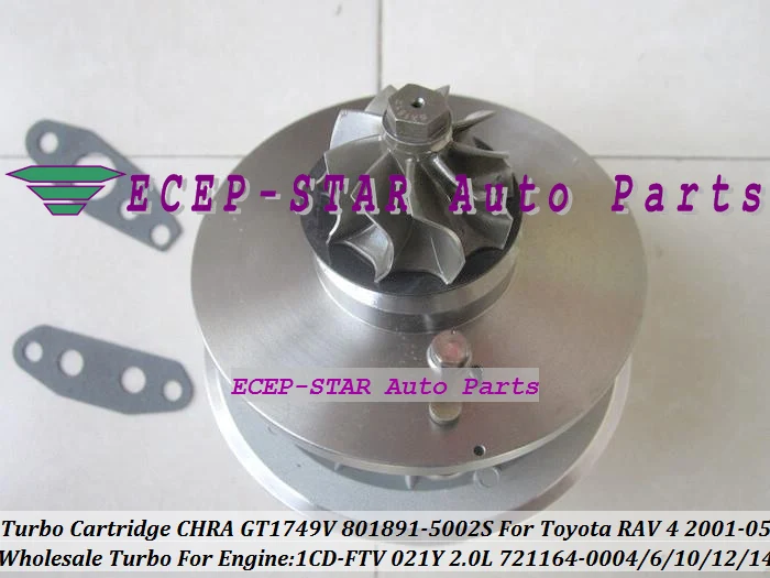 Turbo Cartridge CHRA GT1749V 801891-5002S 801891-0001 721164-0004 17201-27040 Turbocharger For TOYOTA Rav 4 2001-05 1CD-FTV 021Y 2.0L 93kw (2)