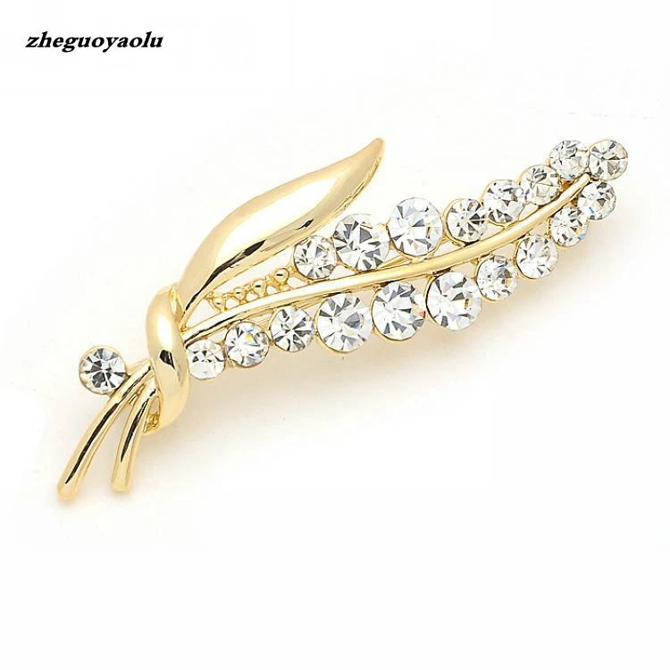 New Temperament High-end Full Rhinestone Bouquet Leaf Brooch Elegant Pin Men And Women Suit Suit Collar Brooch Pin Ornament