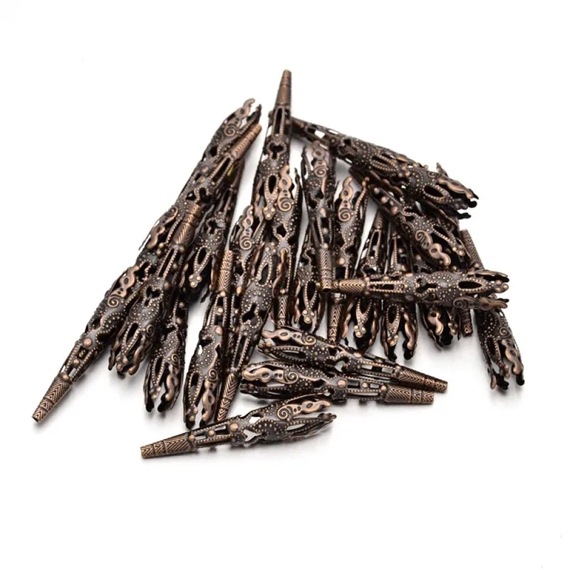 

Pandahall 500pcs Red Copper Iron Bead Cones 8x42mm Nickel Free Filigree Metal End Caps for DIY Jewelry Making