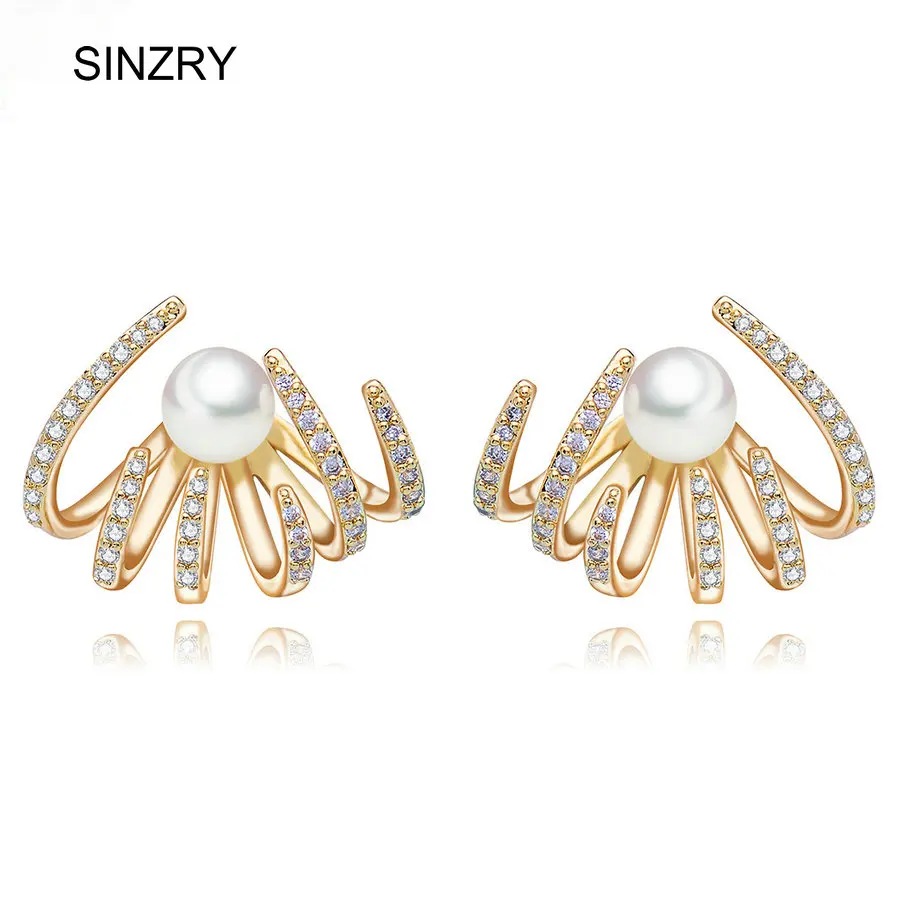 

SINZRY fashion statement jewelry accessory clear white hollow geometry rear mounted stud earrings Christmas gift