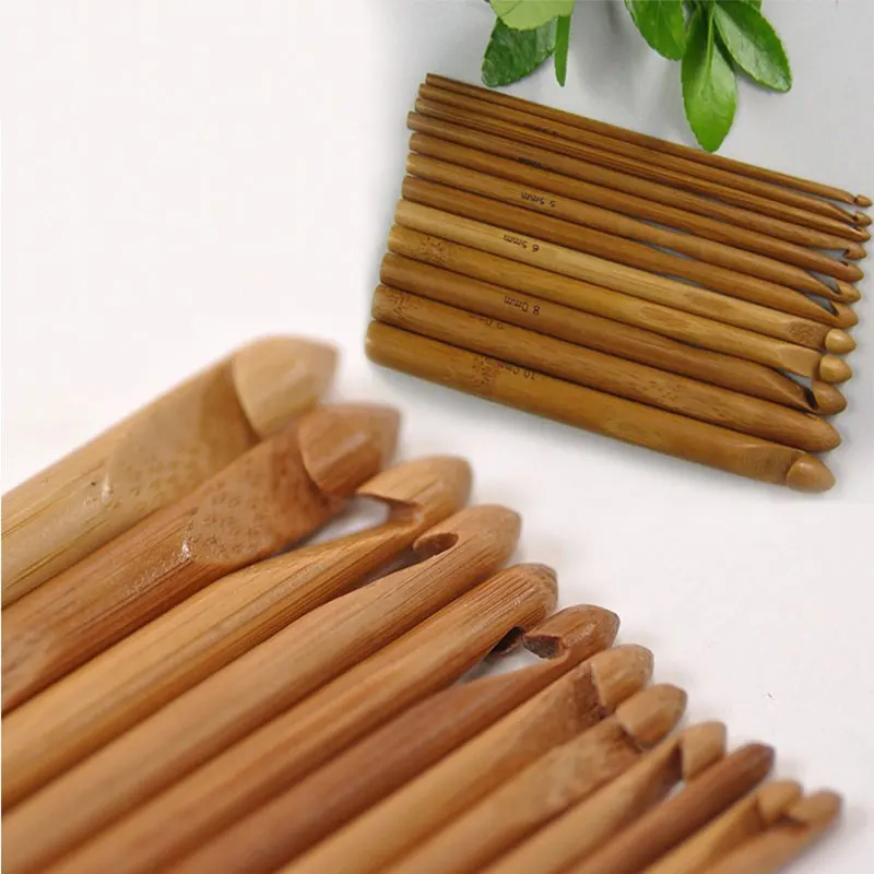 

12Pcs Sweater knitting Circular Bamboo Handle Crochet Hooks Smooth Weave Craft Needle JS22