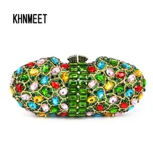 Многоцветный алмаз класса люкс клатчи вечерние сумки из натуральной кожи Для женщин Вечерние элегантная сумочка Искрящийся Диамант свадебная сумочка с украшениями SC490