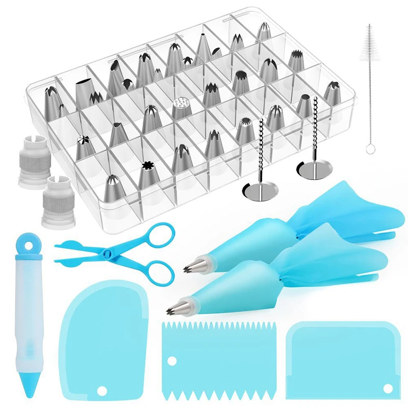 

IVYSHION 42pcs Cake Decorating Supplies Tips Kits Baking Cupcake Icing Tips Pastry Bags Smoothers Flower Nails Coupler With Box