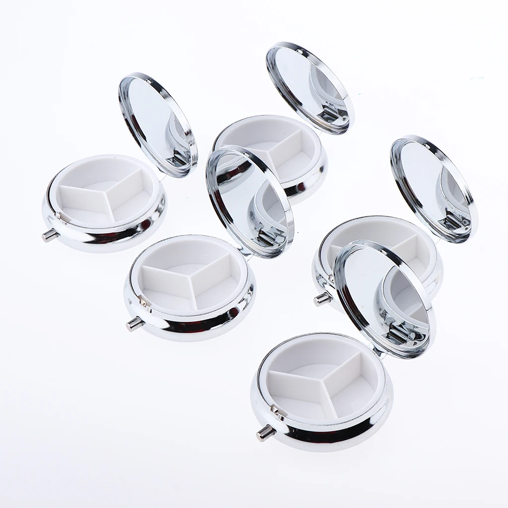 Home Travel Box Round 3 Grids Candy Pills Box Portable Tin Pots Cosmetic Jars Case Container with Mirror