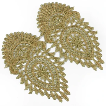 

2yard Gold Metallic Lace Emroidery Ribbon Trim Motif Crochet Cord Venice Applique Sewing Accessories T1519