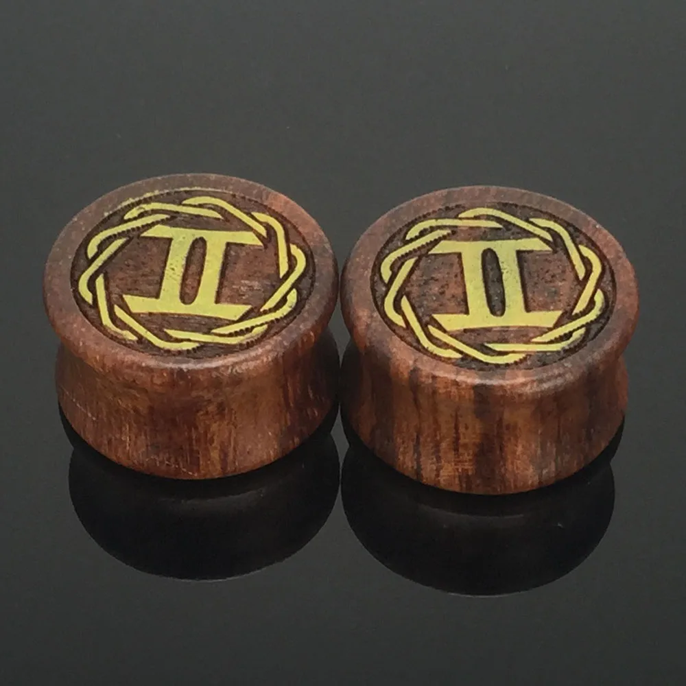 1pair fashion wood ear gauges plug earring Gemini constellation double flare saddle ear tunnel kit 8-20mm body piercing jewelry9