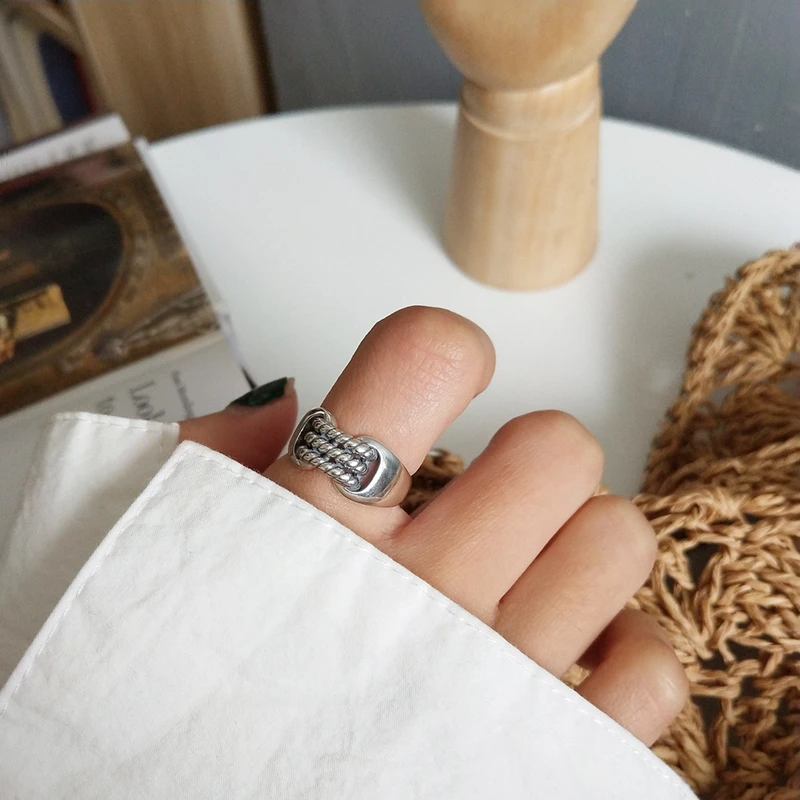 925 Sterling Silver Personality Woven Vintage Rings Adjustable Twist for Women Wedding Party Charms Fine Jewelry | Украшения и
