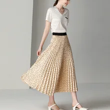 Весна и лето новая женская плиссированная юбка точечная волновая Печать большой маятник слово юбка Длинная женская одежда