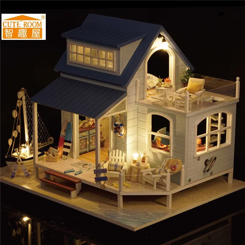 

CuteRoom A-037-A Caribbean DIY Wooden Dollhouse Miniature Kit With Light Music Motor Best Gift For Children Girls