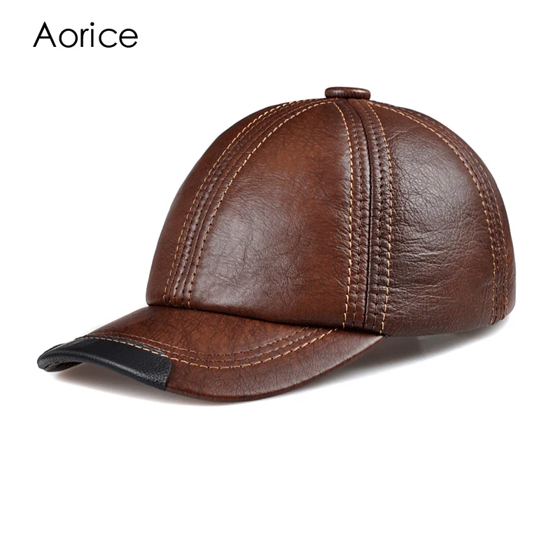 

HL100 genuine leather men baseball cap hat CBD high quality men's real leather adult solid adjustable hats caps