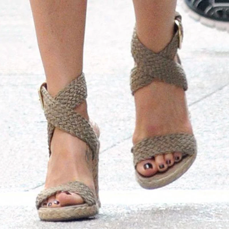 

2019 Summer Women Wedge Sandals Brand Designer Espadrilles Platform Sandals Open Toe Cross Strap Women Sandals Wedge Shoes Woman