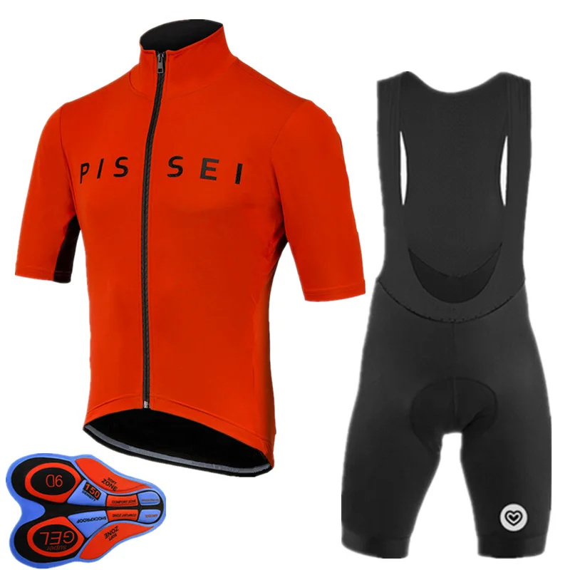 

Pissei Summer Pro Team Men's Cycling Jersey Short Sleeve Set Breathable Bib Shorts Bicycle Clothes 9D Gel Pad Clothing
