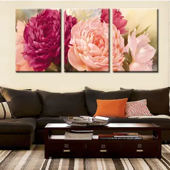 

Printed Canvas Wall Art Modular Poster HD 3 Panel Peony Flower Modern Pictures Home Decoration Living Room Paintings Framework