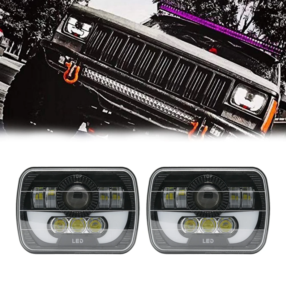2pcs 5x7 7x6 Inch Angel Eyes DRL H4 LED Square Headlight For Jeep Wrangler YJ Cherokee XJ Led Rectangle Headlamp Hi  Lo Beam (8)