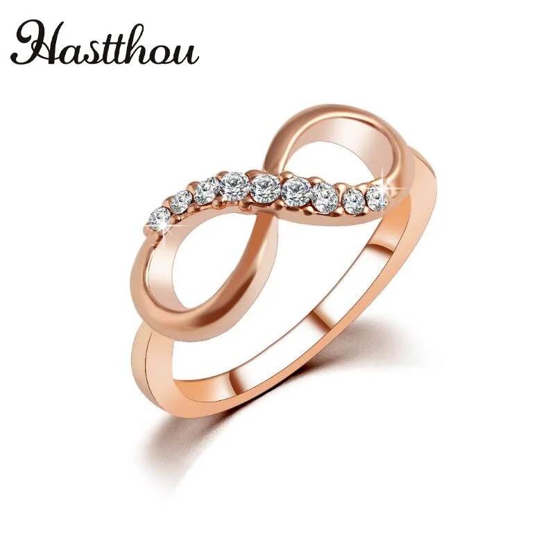 HASTTHOU 8 Shape Chic Simple Crystal Wedding Gold Ring Trendy Love Ladies Rings | Украшения и аксессуары