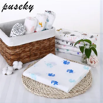 

Puseky 1Pc Muslin 100% Cotton Baby Swaddles Soft Newborn Blankets Bath Gauze Infant Wrap sleep bag Stroller cover Play Mat 120CM