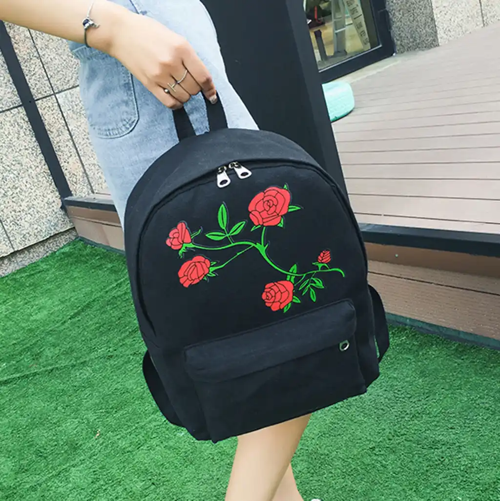 New Embroidery Rose Backpack for Women Travel Backpacks Female School
