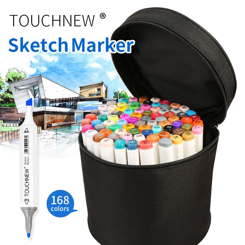 

TOUCHNEW 60/80 Colors Sketch Markers With Round Canvas Bag Artist Dual Animation Manga Design Marker For School Drawing
