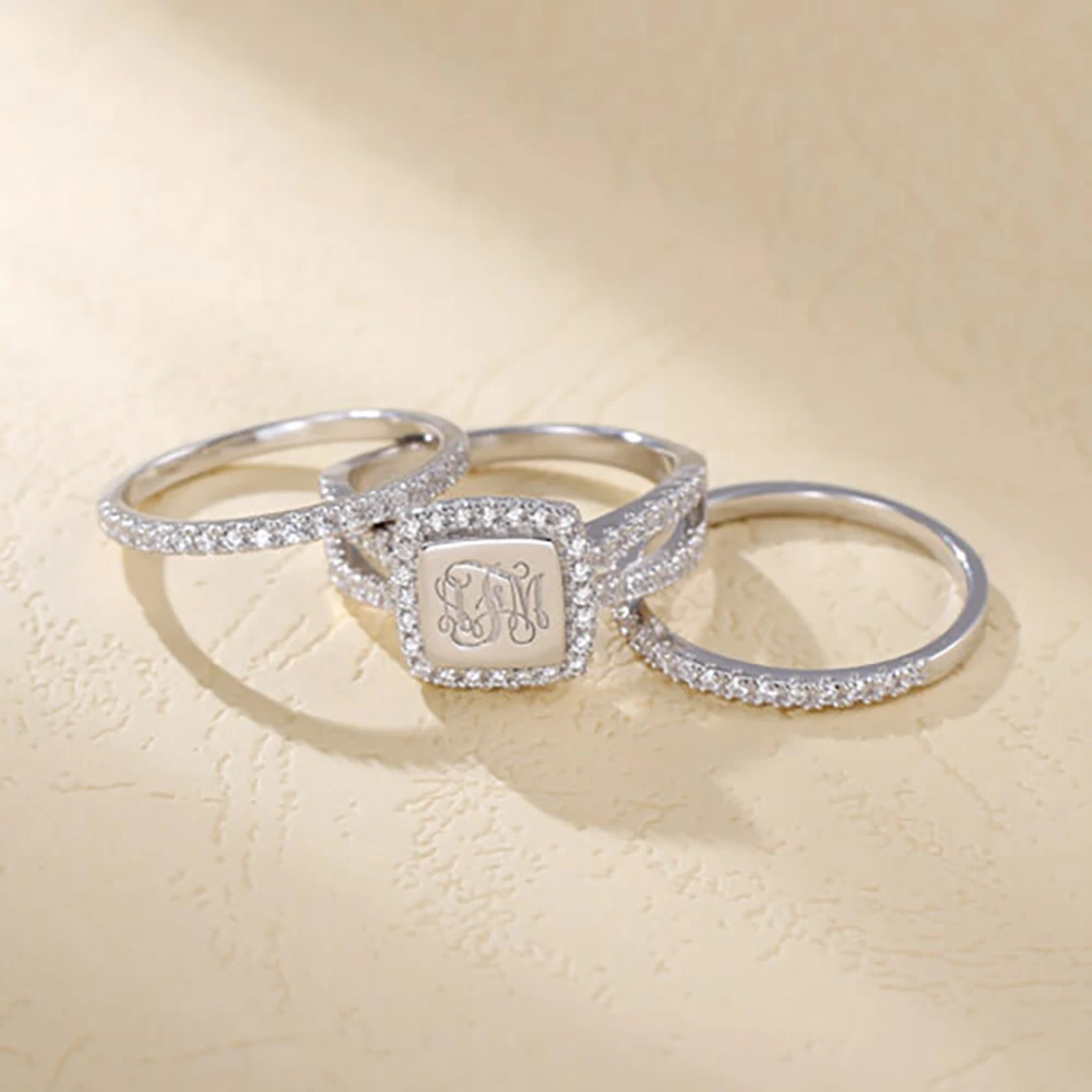 Sweey дропшиппинг заказное выгравированное штабелированное кольцо с монограммой подарок на день Святого Валентина 3 инициалы монограмма письмо выгравированное кольцо