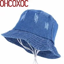 Новинка, мужские и женские повседневные Шапки-ведерки, Спортивная Кепка, винтажный стиль, потертая, с поврежденным отверстием, высокое качество, хлопок, джинсовая женская модная шапка