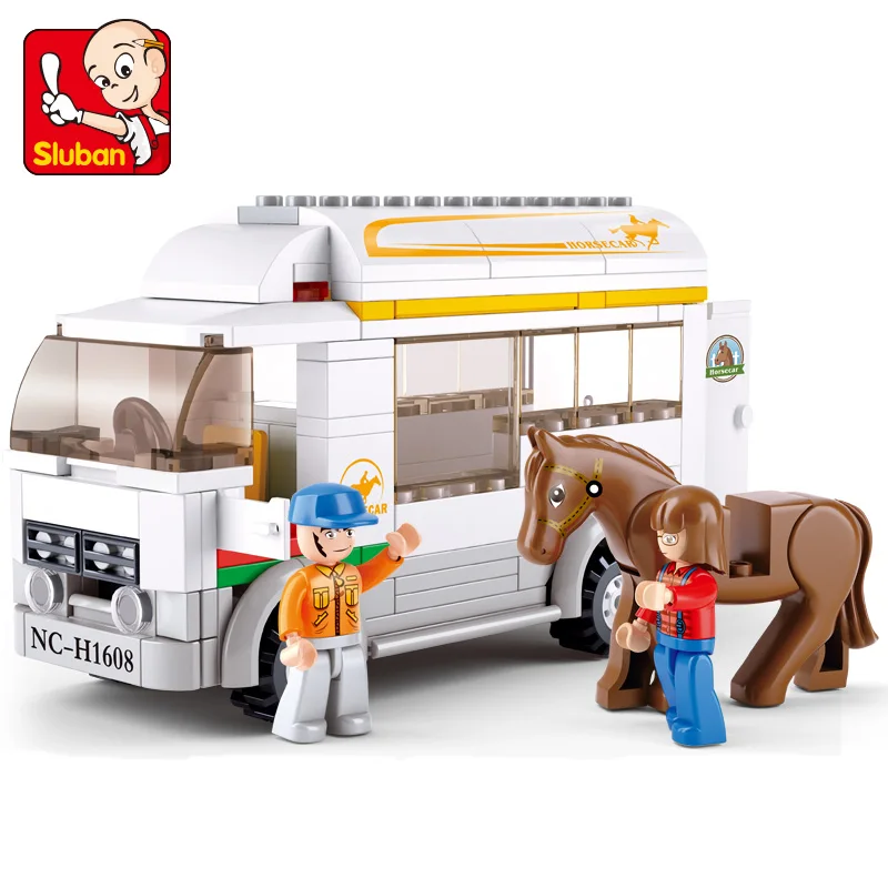 SLUBAN 0559 Happy Farm Pony Transport фигурные блоки Обучающие Строительные кирпичи игрушки для