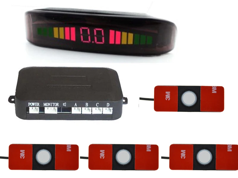 

Free shipping Car LED Backup Radar system LED Parking Sensor with 4 pcs ultrasonic sensors Auto Reverse Backup Radar Detector