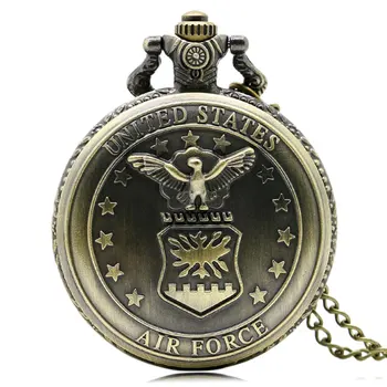 

Bronze Air Force Eagle Stars Quartz Pocket Watch Necklace Pendant Mens Gift P103