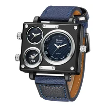 Oulm деним синий 3 времени часы с часовыми поясами для мужчин Топ люксовый бренд холст квадратный большой циферблат кварцевых часов мужские спортивные наручные часы relogio