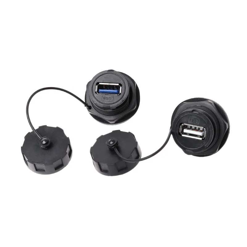 

USB Female Socket Plug Panel Mount Adapter Waterproof Connector IPL7 With Cap