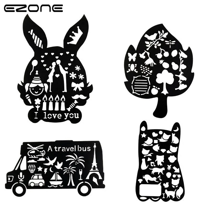 

EZONE Creative Children Drawing Template Ruler Cute Cartoon Plastic Hollow Caliper Kid Painting Art Learning Students Stationery