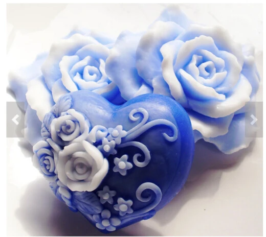 В форме сердца Роза ручной работы мыло формы свечи 3D цветок силиконовые формы форма для шоколадного фондана украшения торта инструмент