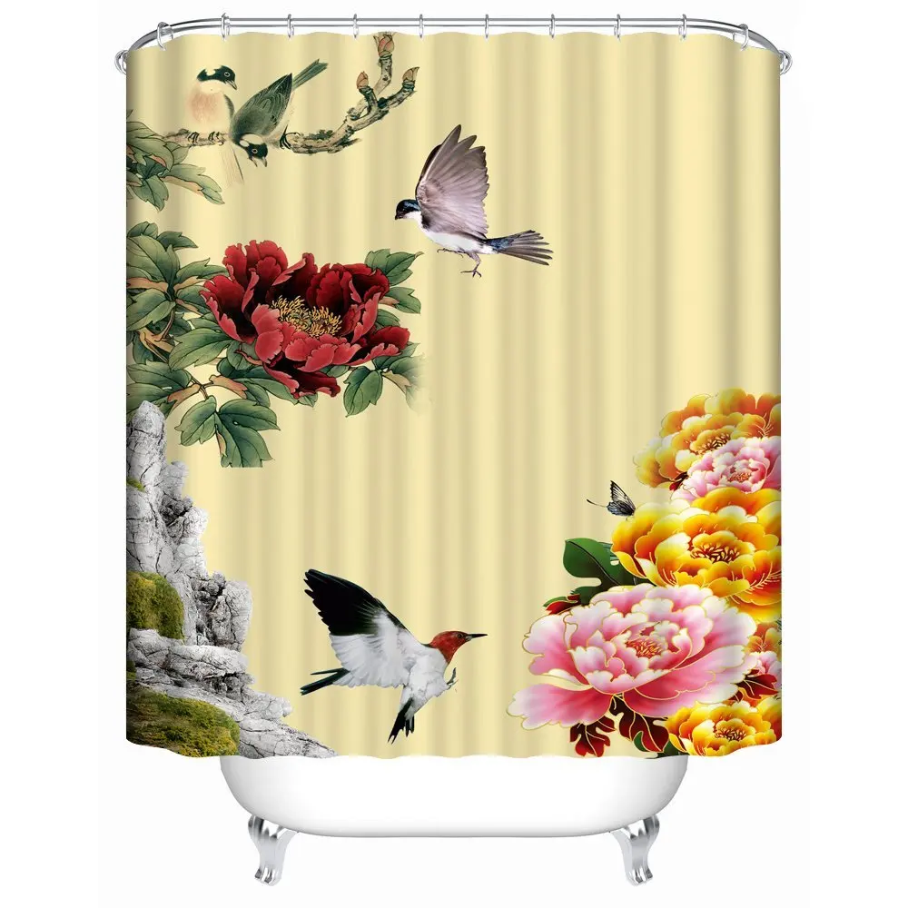 Birds & Blooms Printed Fabric Shower Curtain 063