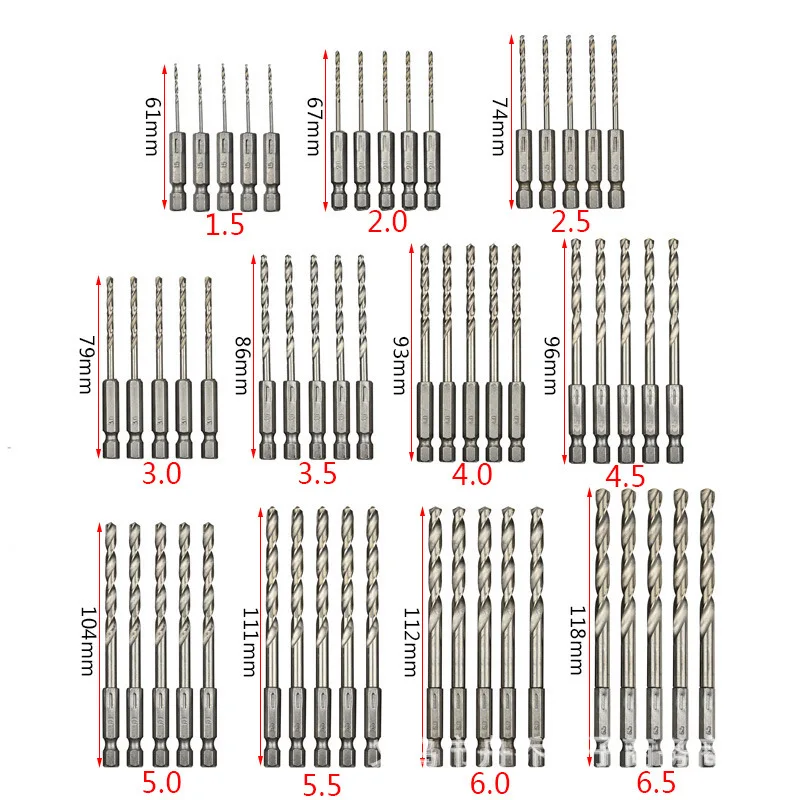 Высокое качество 55 шт. HSS Шестигранная ручка титановое покрытие спиральное сверло прямой ручной electrio шнековый инструмент отверстие металл Деревообработка