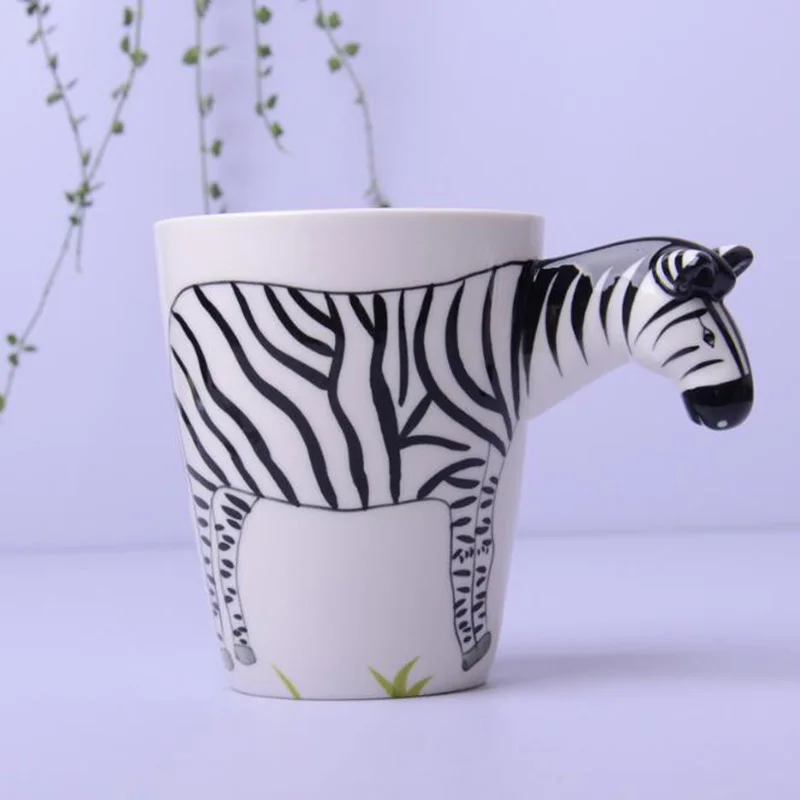 Креативная керамическая чашка, 400 мл, Мультяшные животные, кофейная молочная чашка, ручная роспись, цветная кружка, 3D животное, для офиса, дома, Детская кружка - Цвет: Zebra