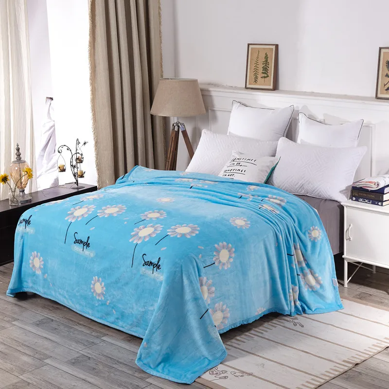 

Light Blue White Print Home Textile Blanket Fleece Flannel Blanket Adult Sofa Bedding Manta Flannel Throw Blankets For Beds Soft