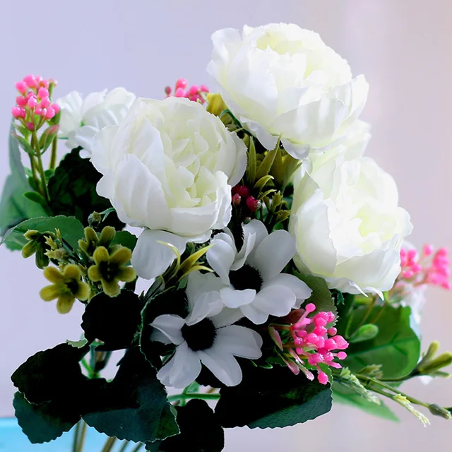 30 cm fleurs de pivoine de haute qualité en soie artificielle Bouquet babyrespirths accessoires bricolage petites fausses fleurs de marguerite de mariage décor à la maison 4