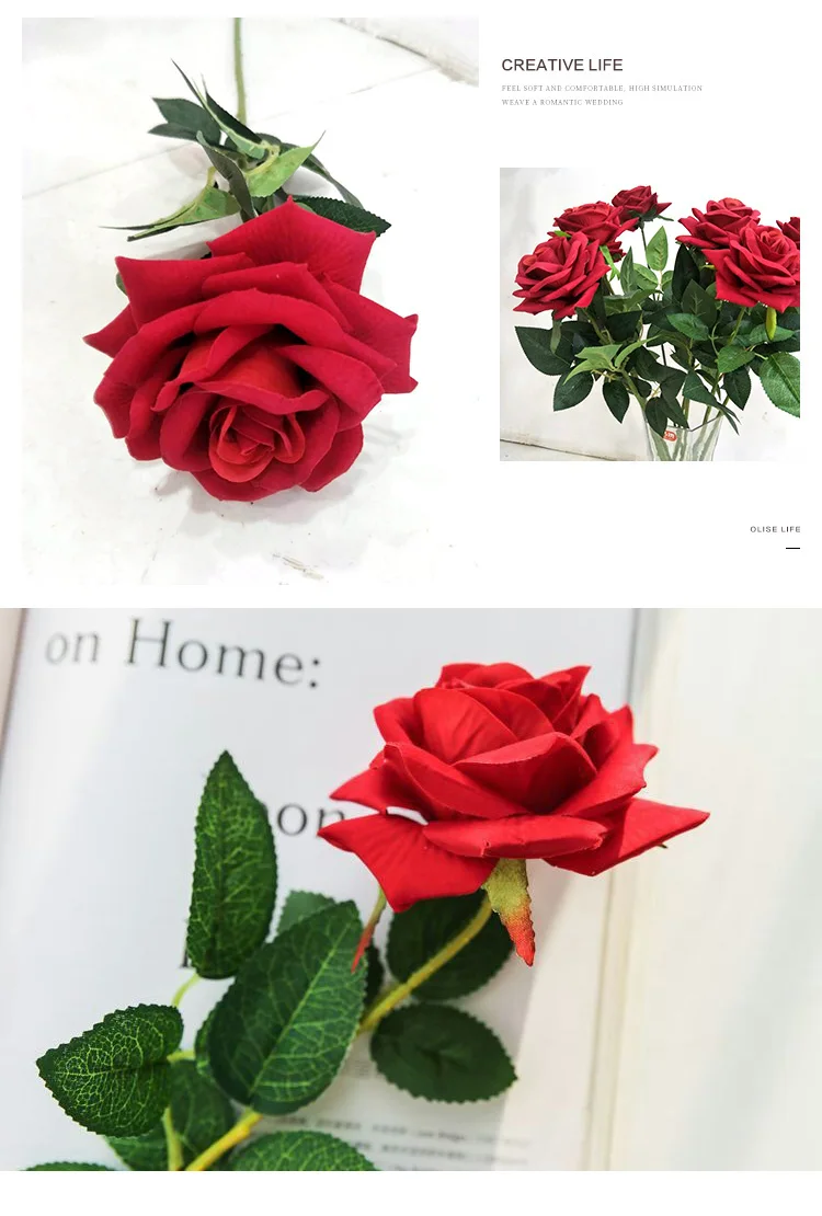 Искусственные бархатные французские романтические красные розы, свадебный букет, сделай сам, украшение для стола, свадебные цветы, вечерние аксессуары, 1 шт