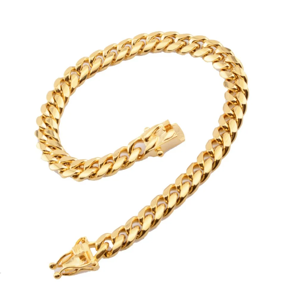 12 мм, мужские украшения HipHop, набор, кубинское ожерелье с цепочкой, s браслет из нержавеющей стали, Золотое мужское ожерелье с замком