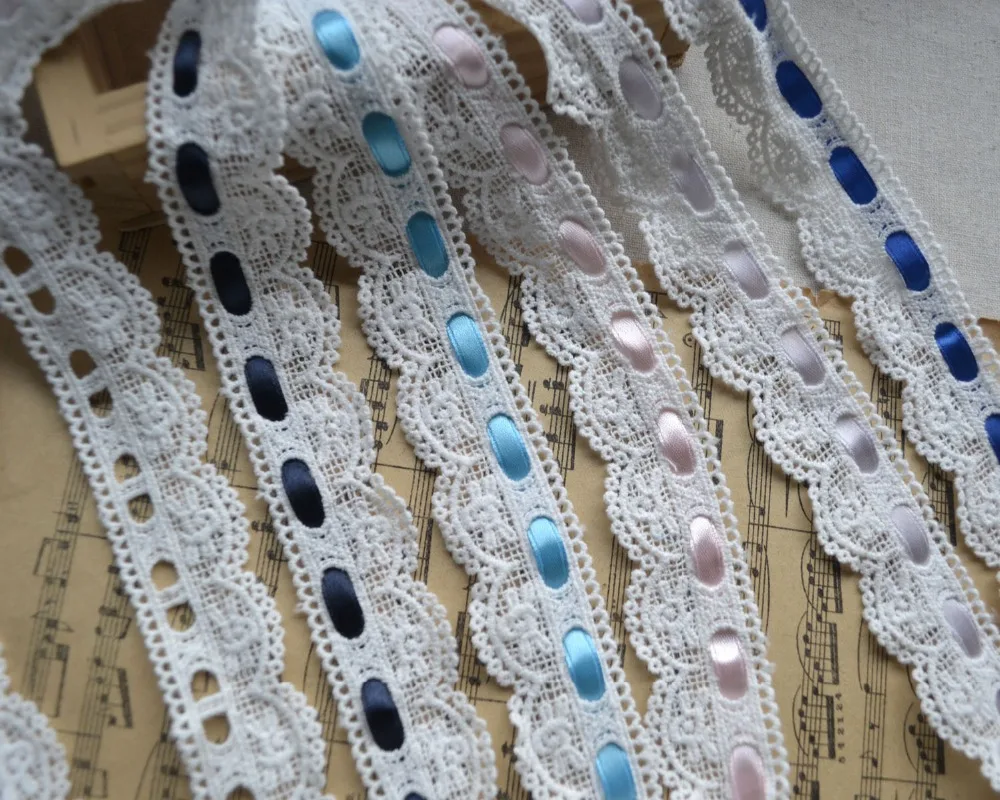 

5Yard/lot White Cotton Lace Trim DIY Clothing Accessories Can Be Worn Ribbon Soluble Lace Fabric 2.8CM Wide( Send Ribbon)